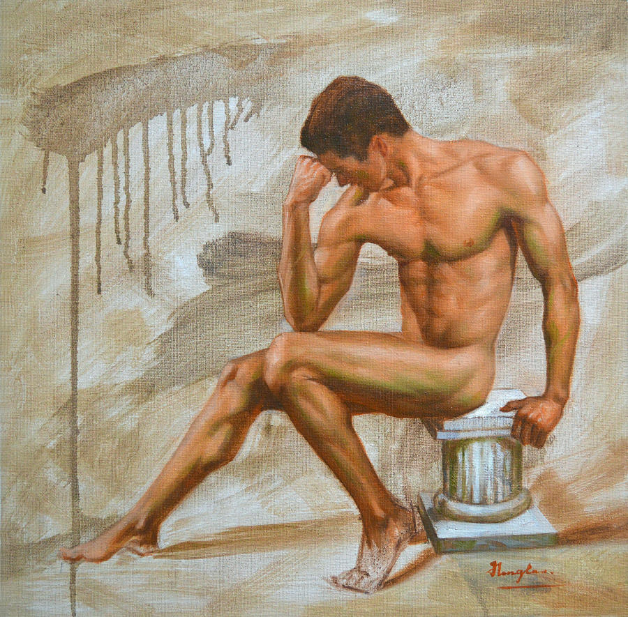 Original Oil Painting Gay Man Body Art-male Nude#16-2-5-18 Painting by Hongtao Huang