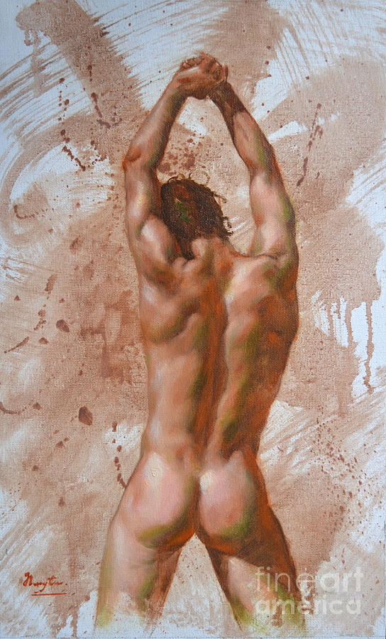 Original Oil Painting Gay Man Body Art-male Nude-017  Painting by Hongtao Huang