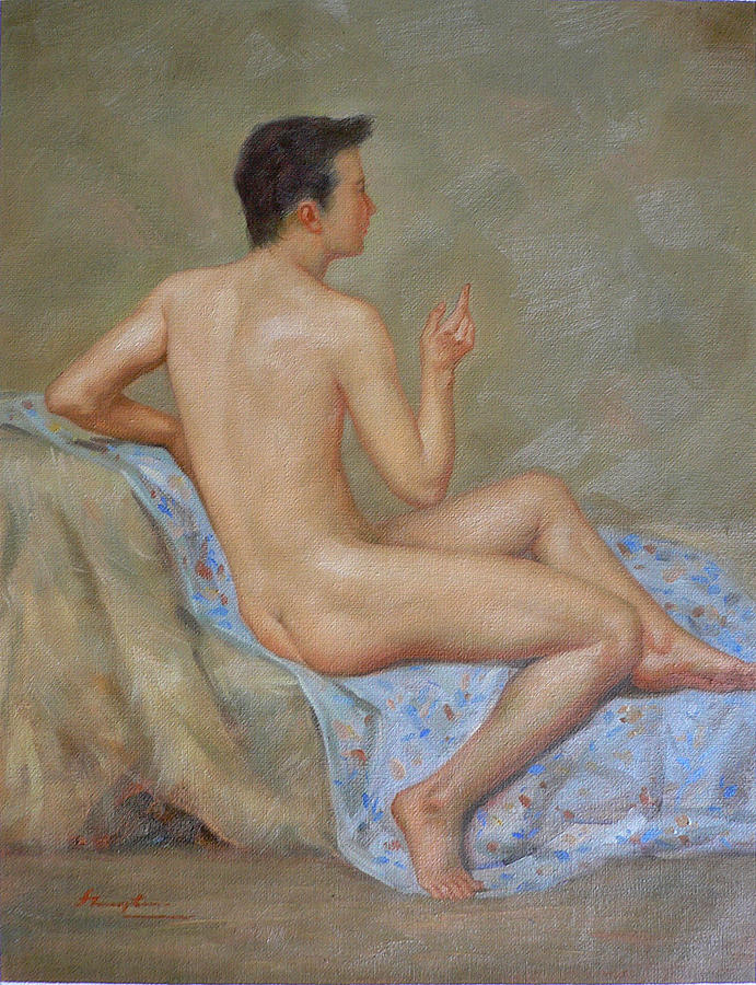 Original Oil Painting Male Nude Man Body Art Young Boy On Canvas #16-2-6-07 Painting by Hongtao Huang