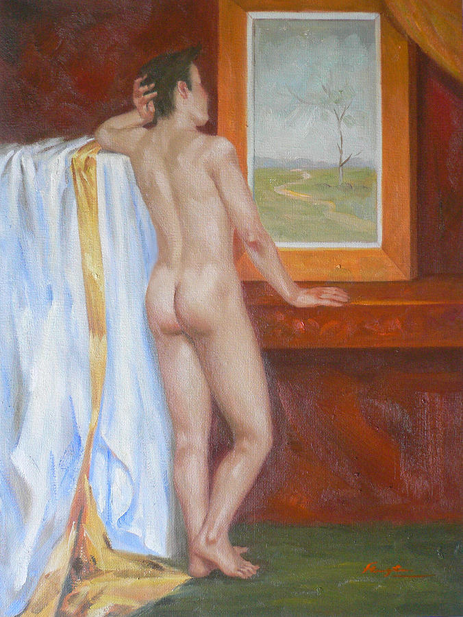 Original Oil Painting Male Nude Man Body Art Young Boy On Canvas#16-2-6-09 Painting