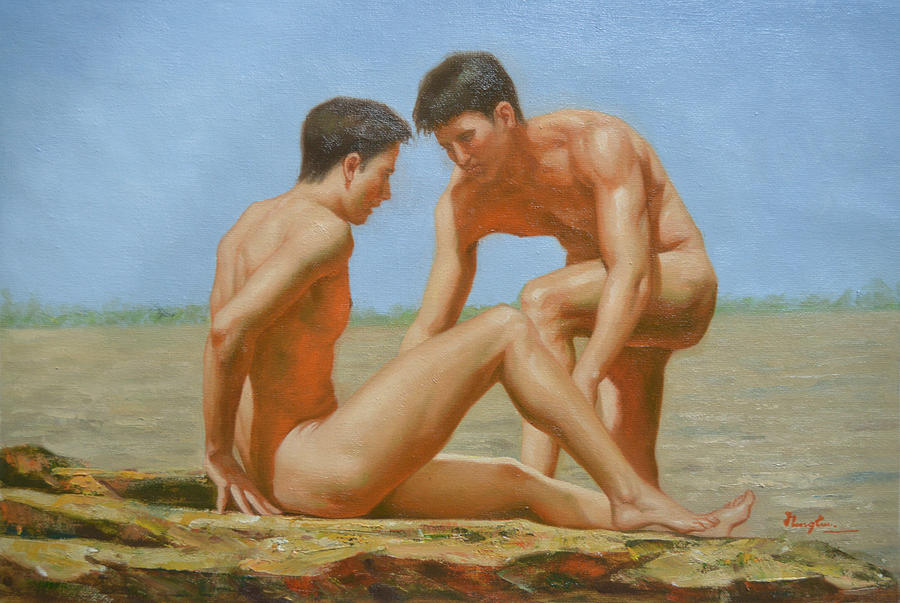 Original Oil Painting Man Body Art -male Nude By Hongtao#16-1-31-05 Painting by Hongtao Huang