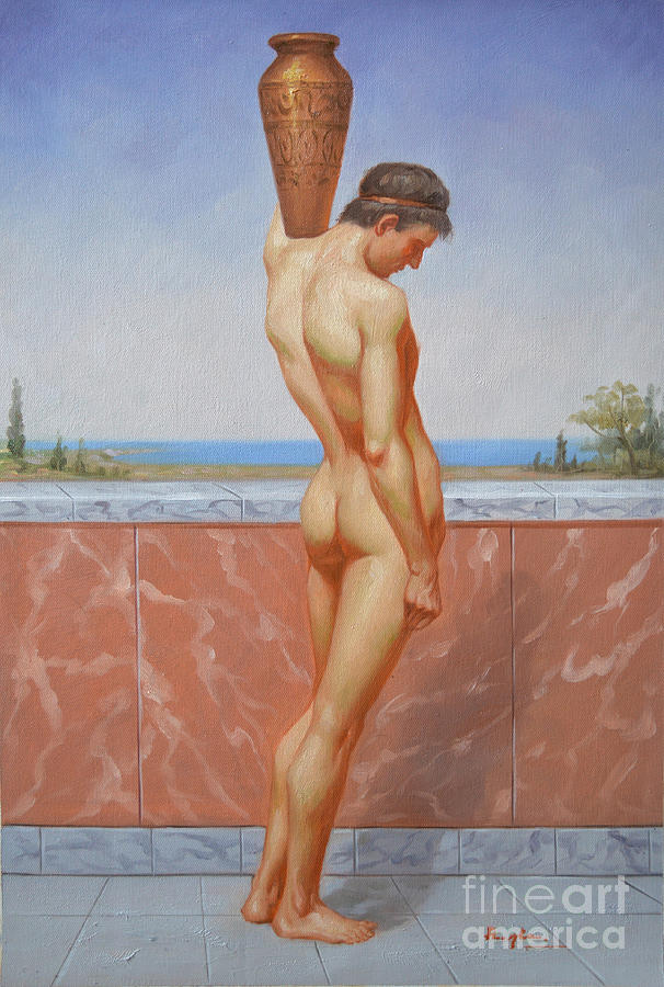 Original Oil Painting Man Body Art Male Nude On Canvas#16-2-5-13 Painting by Hongtao Huang