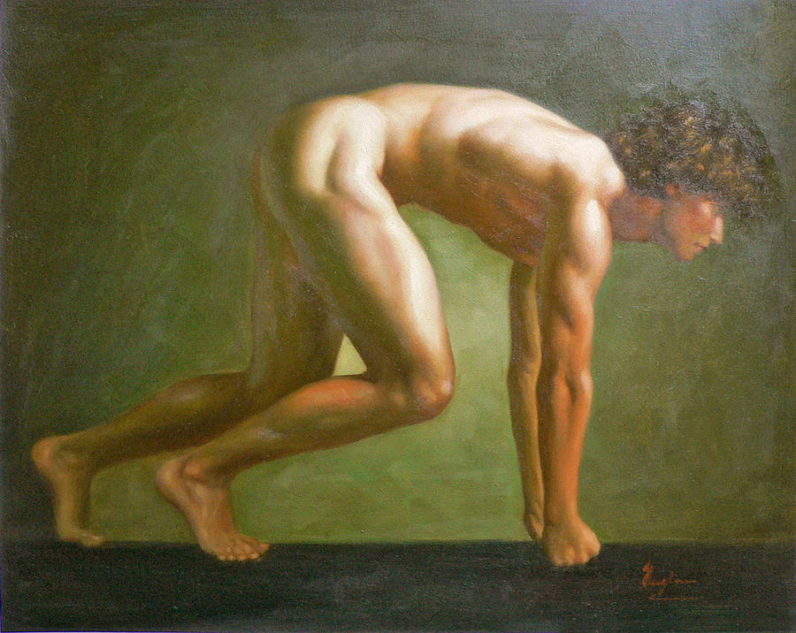 Original Oil Painting Man Body Man  Art -male Nude  By Hongtao#16-1-31-10 Painting by Hongtao Huang