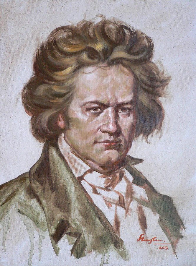 Original Oil Painting - Portrait Of Beethoven #16-2-5-22 Painting by Hongtao Huang