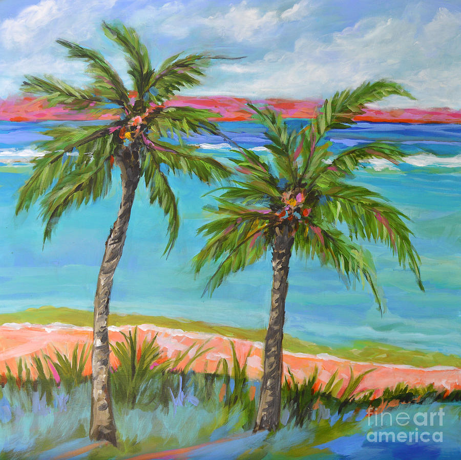 ORIGINAL PAINTING Palm Tree Beach by Karen Fields