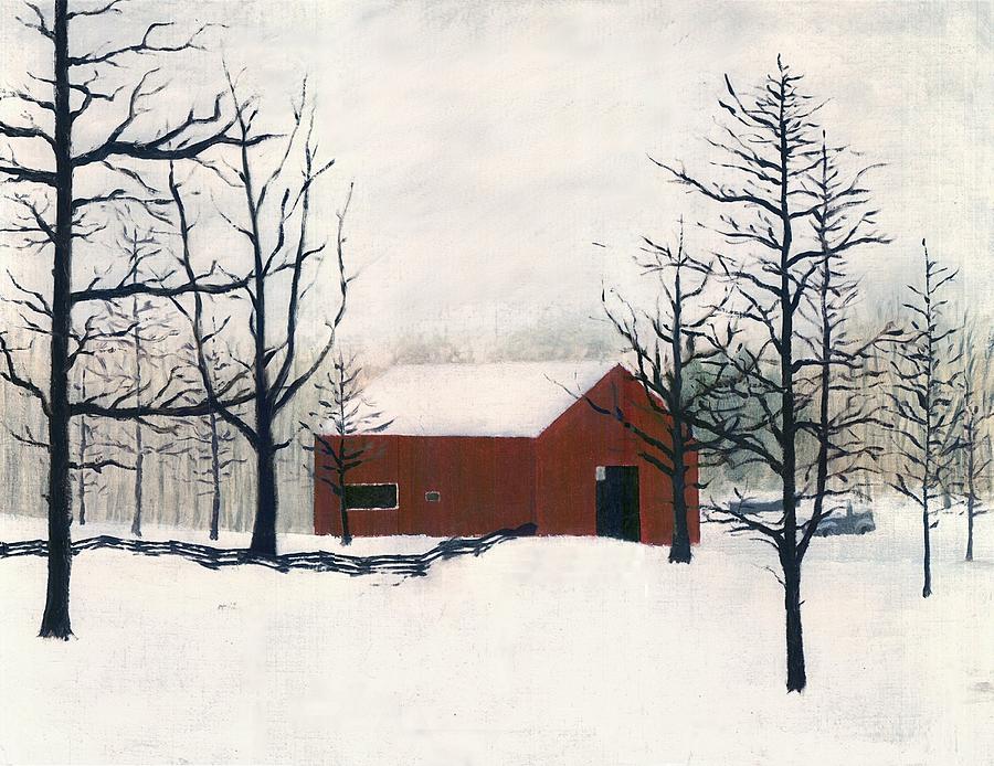 Original Painting Red Barn Snow Maryland Painting by G Linsenmayer