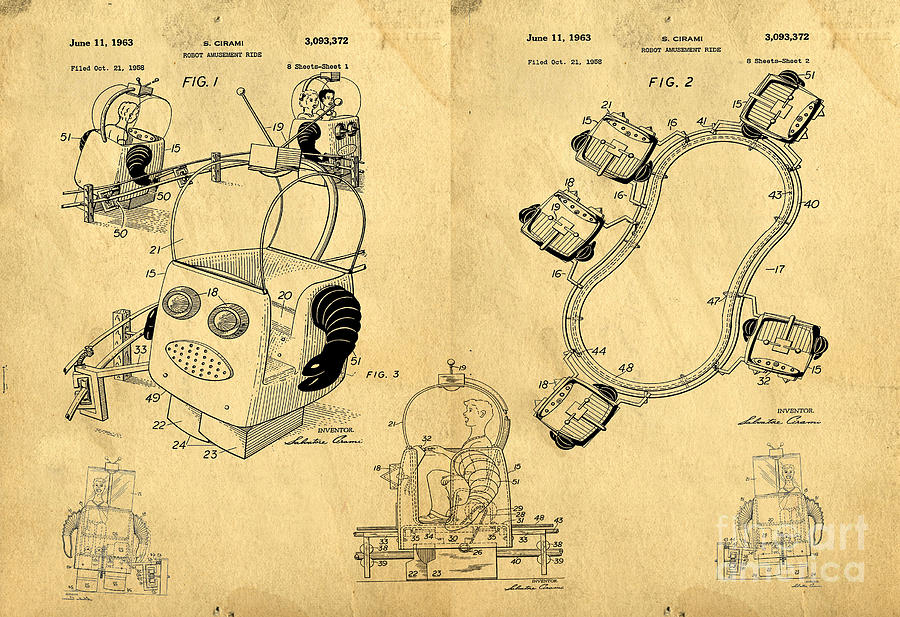 Original Patent for Robot Amusement Park Ride Digital Art by Edward Fielding
