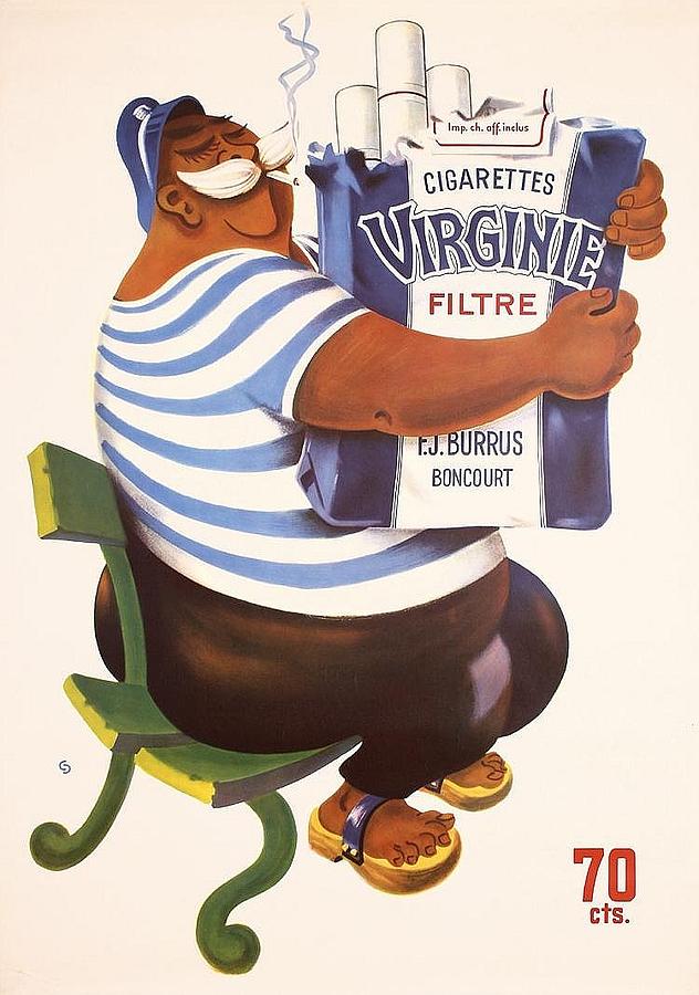 Vintage Drawing - Original Swiss Advertisement Poster - Cigarettes Virginie by Max Schmid