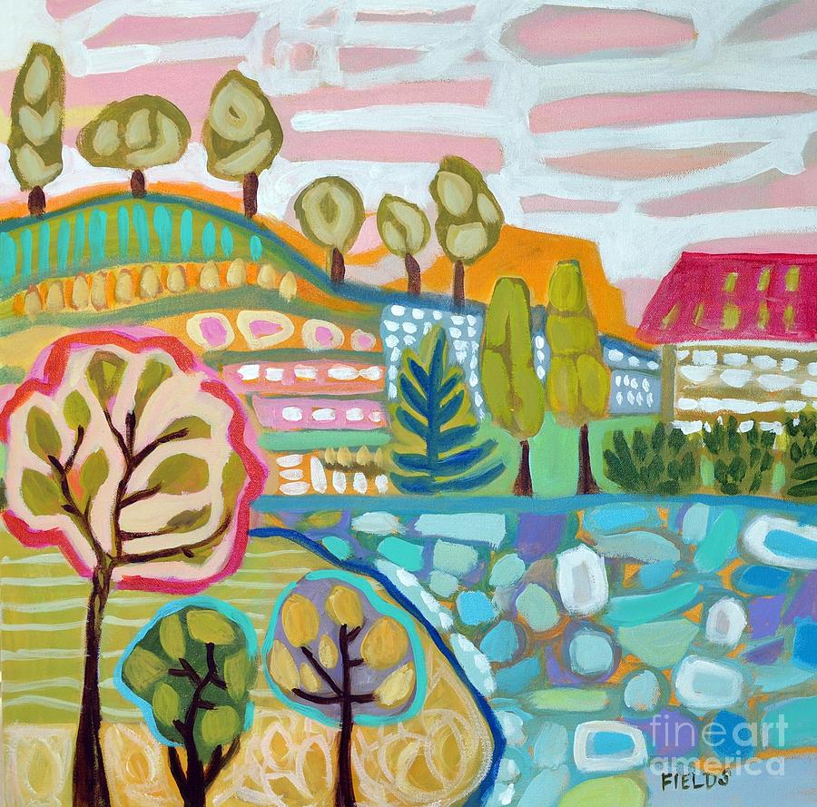 Cottage Painting - ORIGINAL Tree Farm by the Pond by Karen Fields