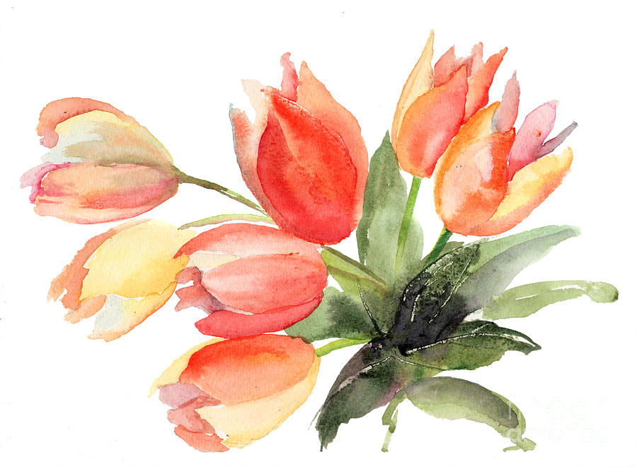 Original Tulips flowers Painting by Regina Jershova