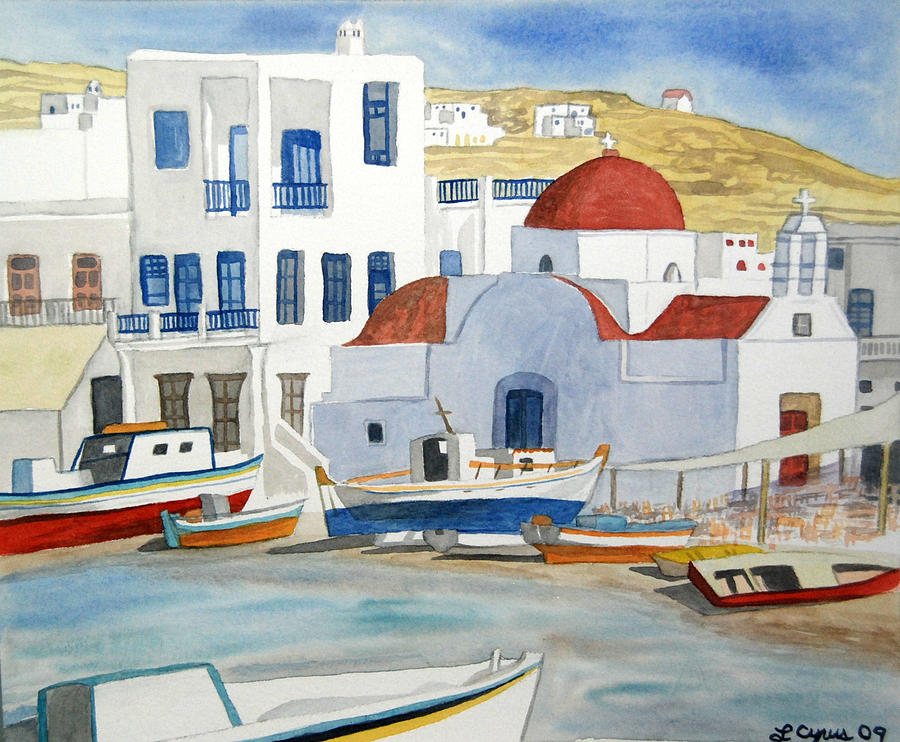 Watercolor - Mykonos Greece Detail Painting by Cascade Colors