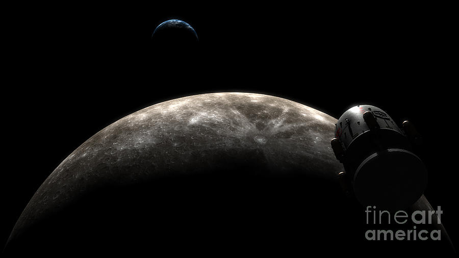 Orion-drive Spacecraft In Lunar Orbit Digital Art