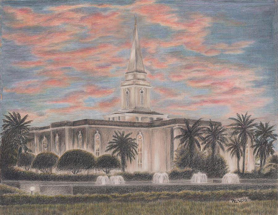 Orlando Florida LDS Temple Drawing by Pris Hardy