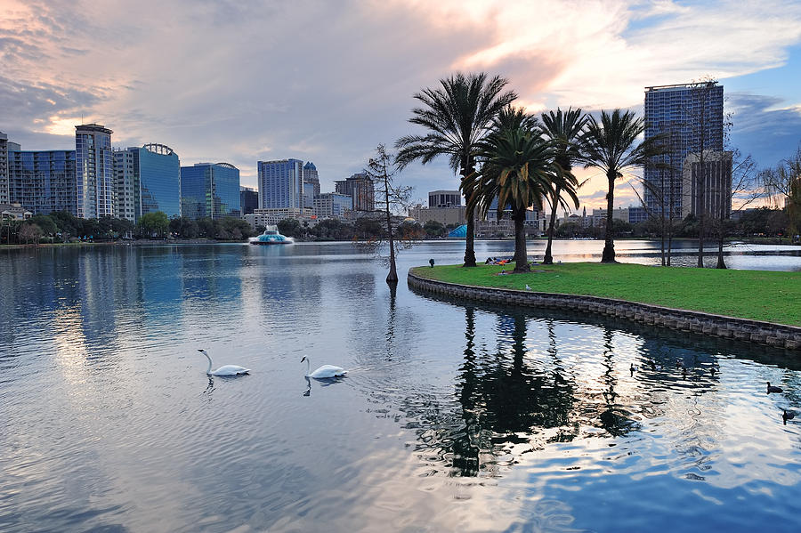 Orlando sunset over Lake Eola Photograph by Songquan Deng