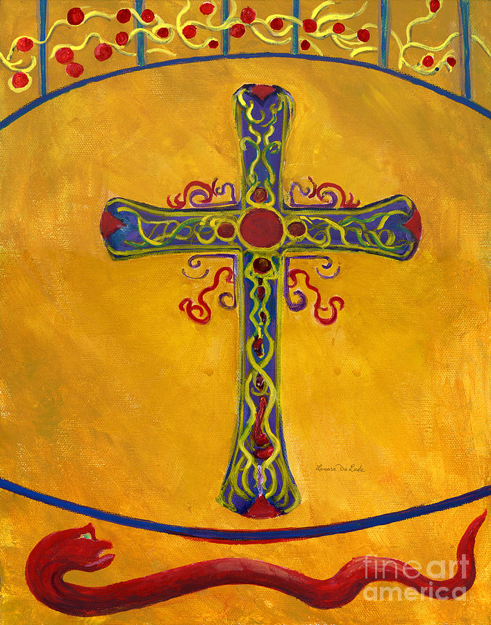 Ornamental Cross and Snake  Painting by Lenora  De Lude