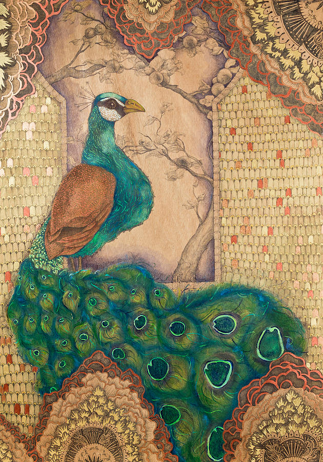 Ornamental Peacock Mixed Media by Rebecca Coffey