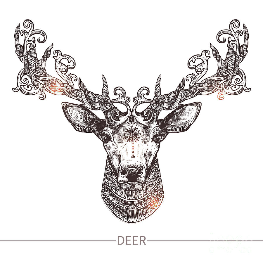Symbol Digital Art - Ornamental Tattoo Deer Head Highly by Alex Rockheart