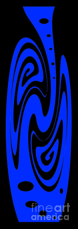 Ornamental Vase - Blue on Black Digital Art by Kaye Menner