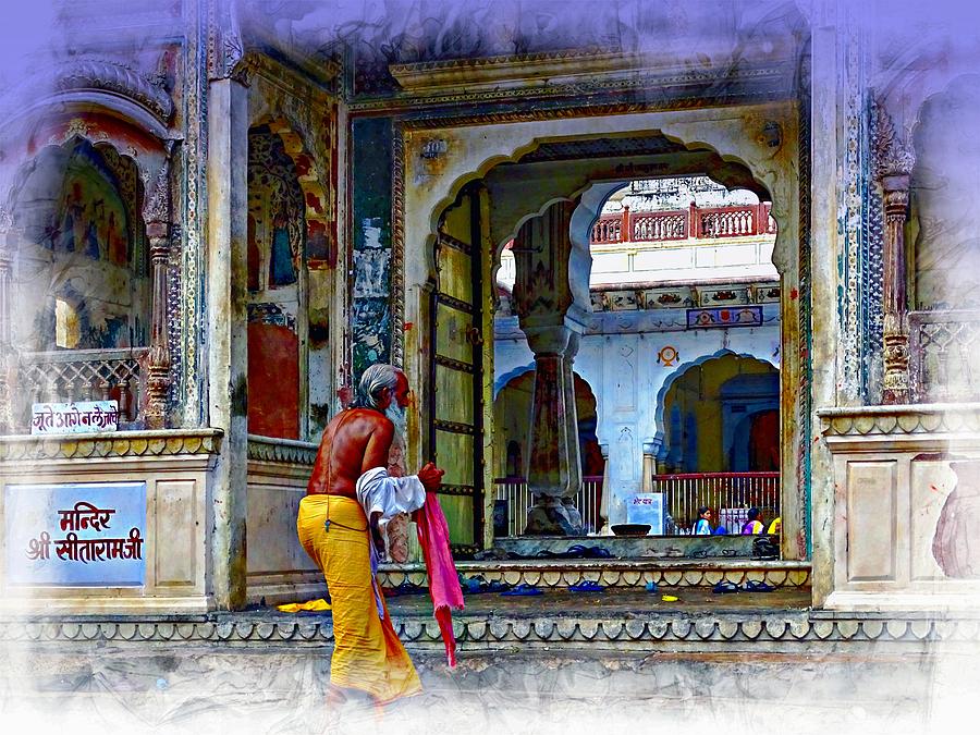 Architecture Photograph - Ornate Colorful Temple Priest Rajasthan India by Sue Jacobi