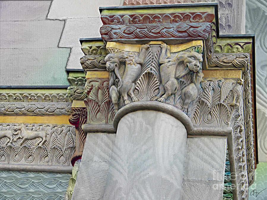 Lion Sculpture - Ornate Columns Giclee by CR Leyland