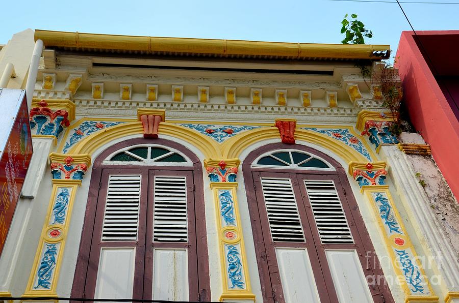 Ornate decorated shophouse windows shutters and wall in Malacca Malaysia Photograph by Imran Ahmed