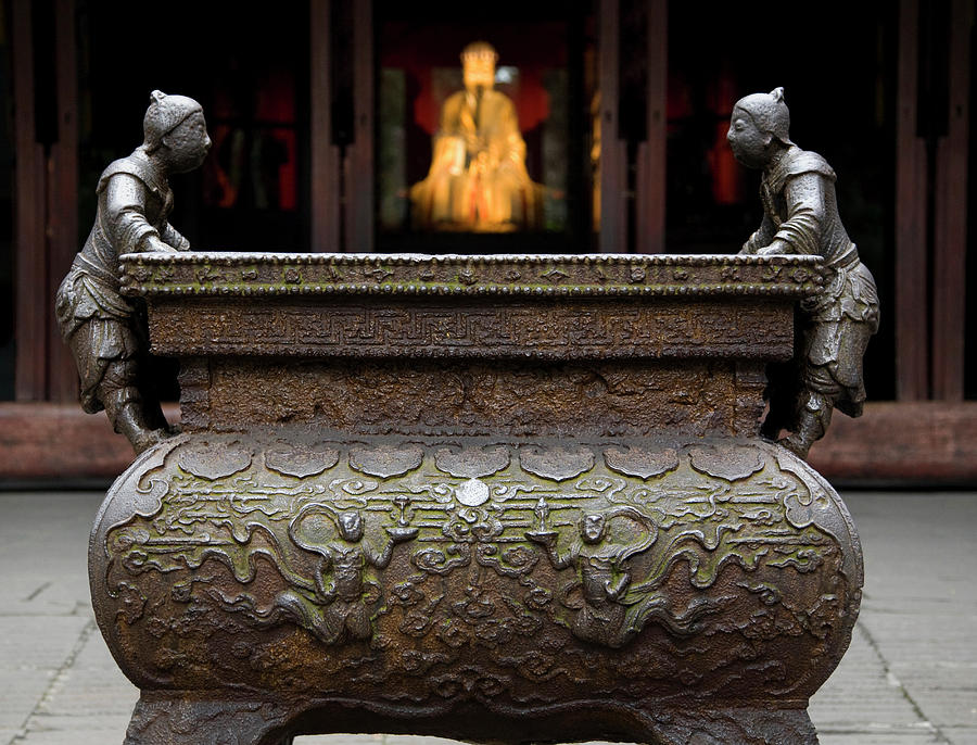 Architecture Photograph - Ornate Iron Pot Liu Bei Statue, Wuhou by William Perry