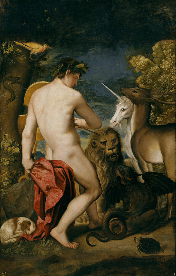 Orpheus Enchanting the Animals Painting by Alessandro Varotari