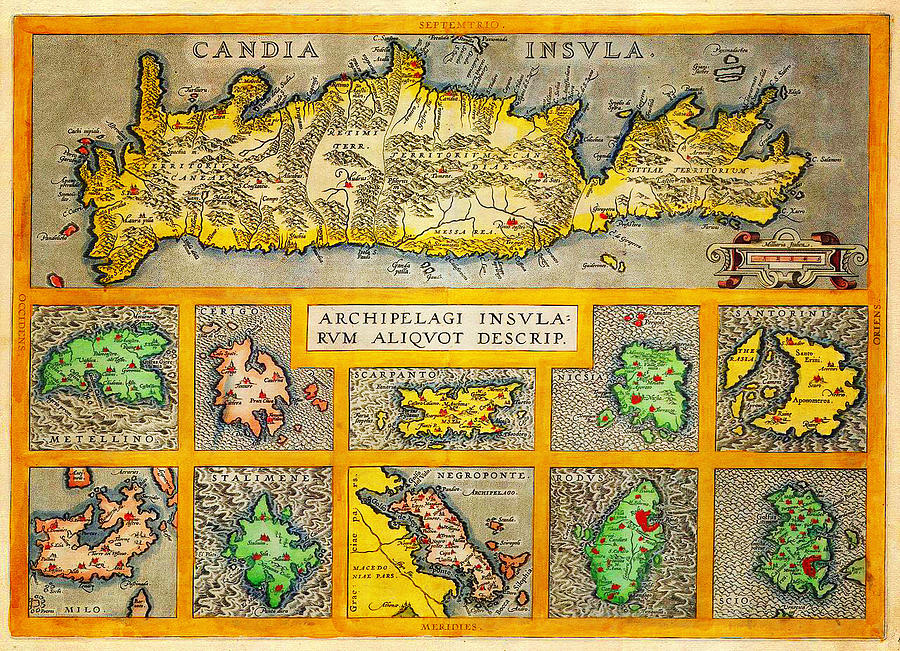 Ortelius Map of Crete  Candia  and 10 Greek Islands Geographicus CandiaInsula ortelius 1584 Painting by MotionAge Designs