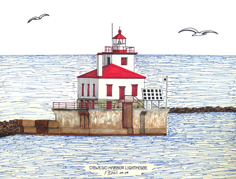 Oswego Harbor Lighthouse Drawing by Frederic Kohli