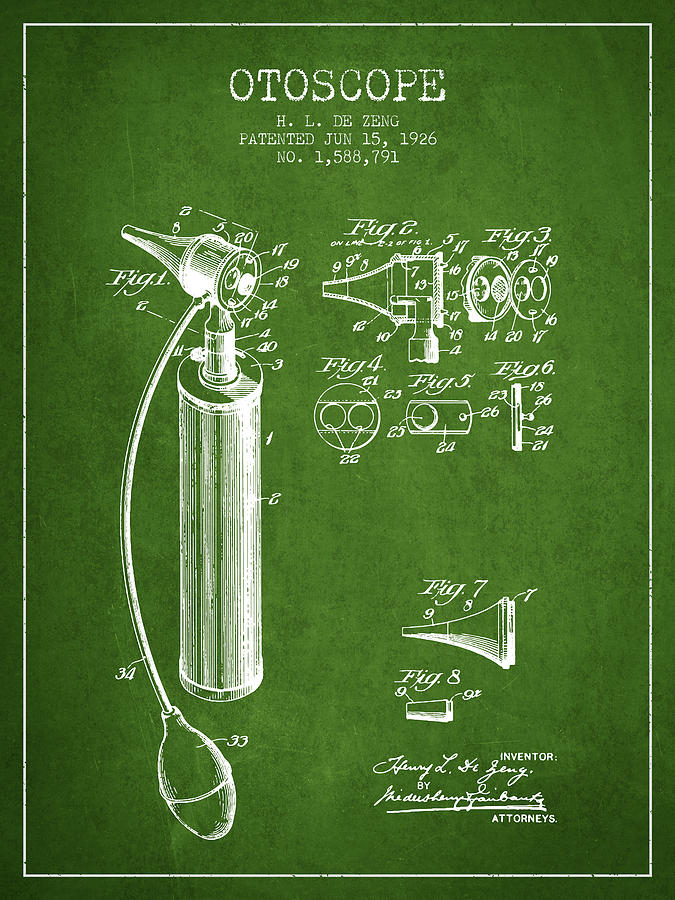 Otoscope Patent From 1926 - Green Digital Art