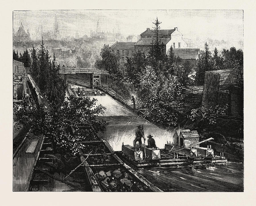 Vintage Drawing - Ottawa, Crib Of Timber Running The Slide by Canadian School