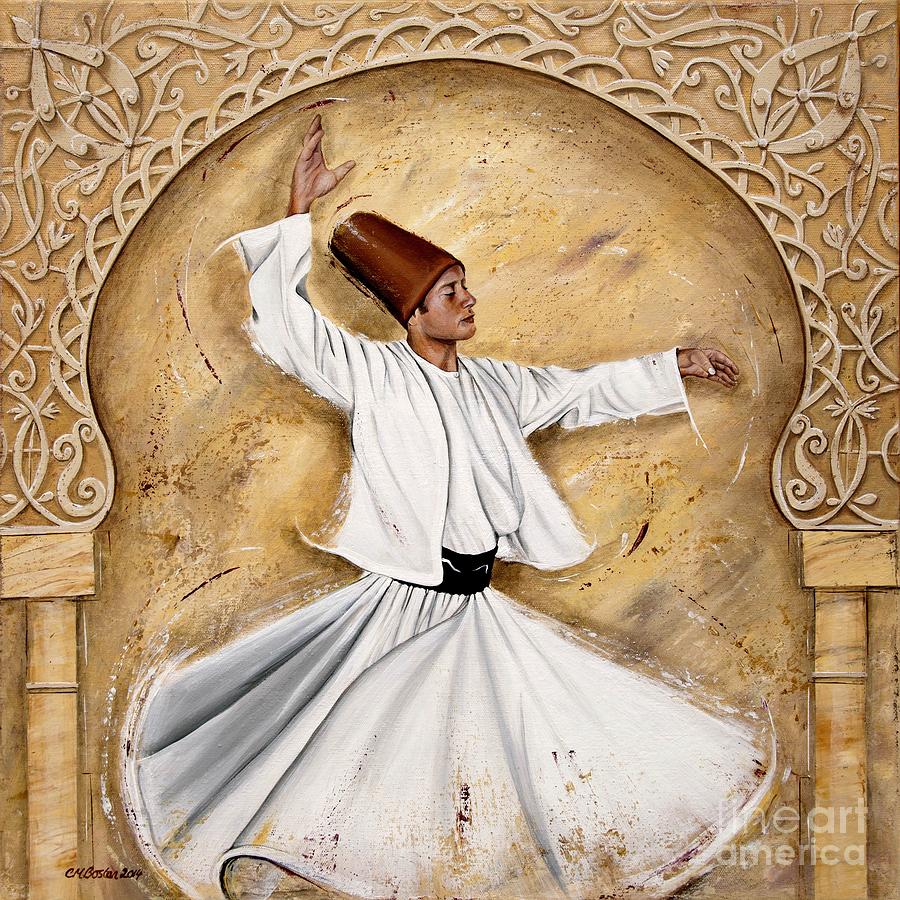 Ottoman Dervish on Cream Painting by Carol Bostan