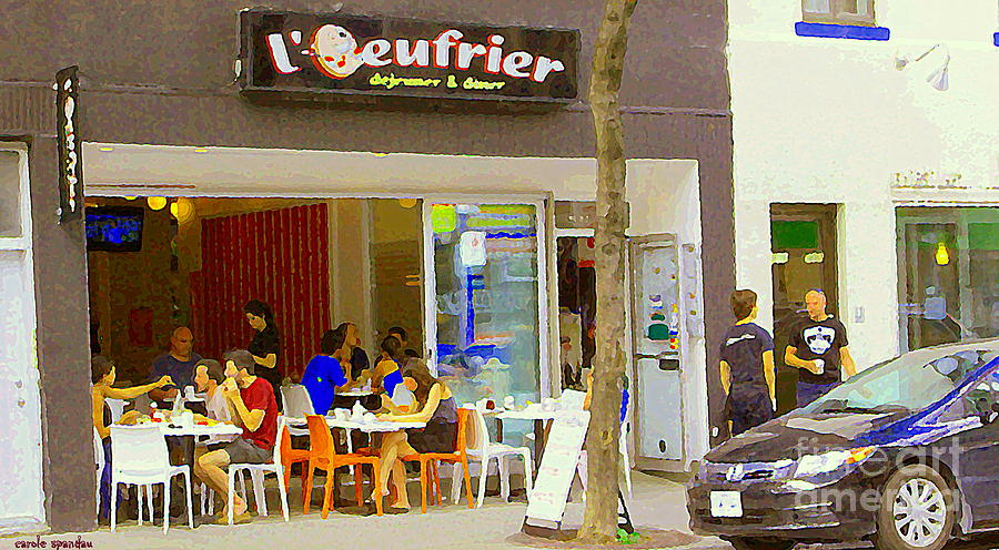 Ouefrier Montreal Breakfast Brunch Resto La Place Du Dejeuner Paris Style Sidewalk Cafe Scene   Painting by Carole Spandau