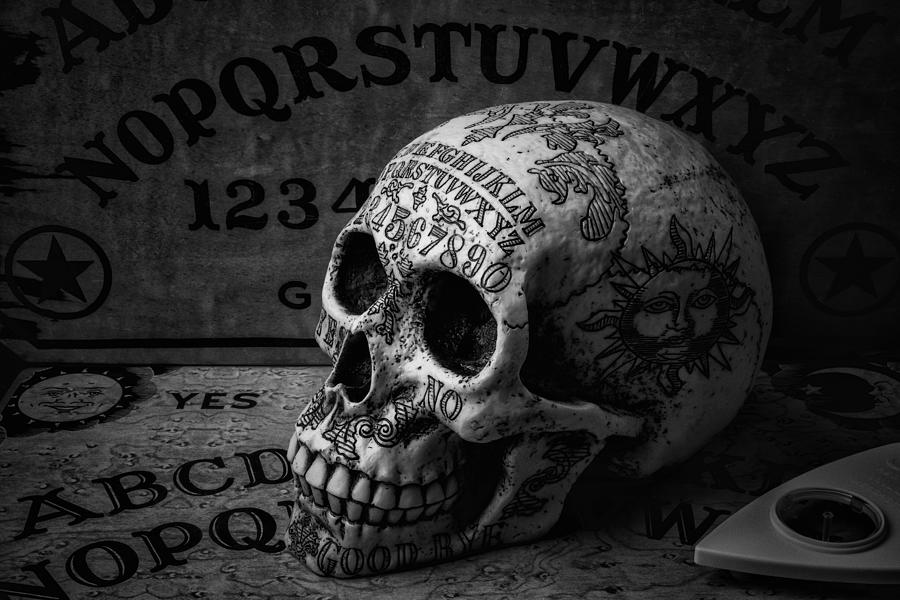 Skull Photograph - Ouija Boards And Skull by Garry Gay