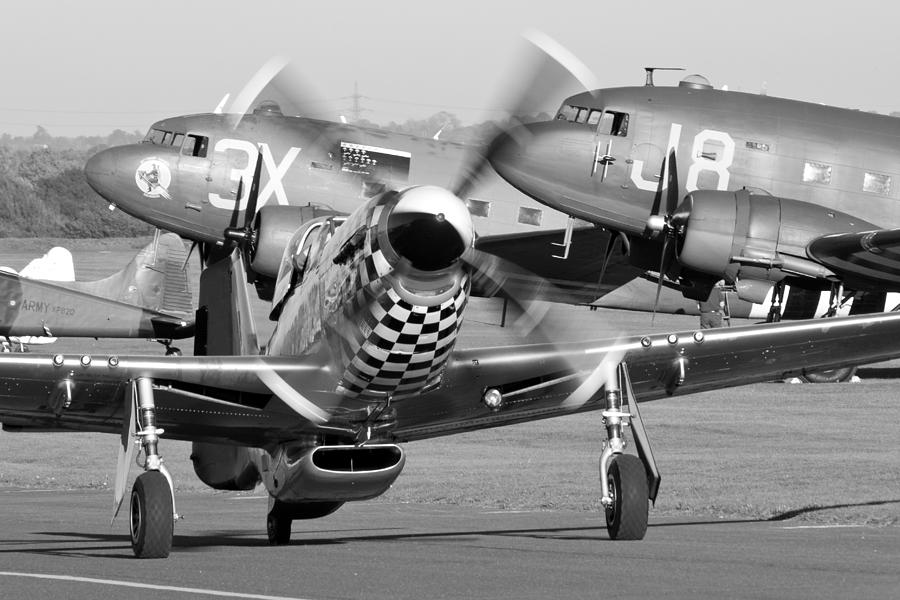 Vintage Photograph - Our American Friends - Mustang and C-47 Troop Carriers by Ian Collins