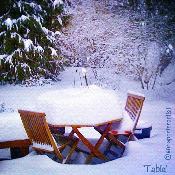 Winter Photograph - Our Deck Table In The Snow by Anna Porter