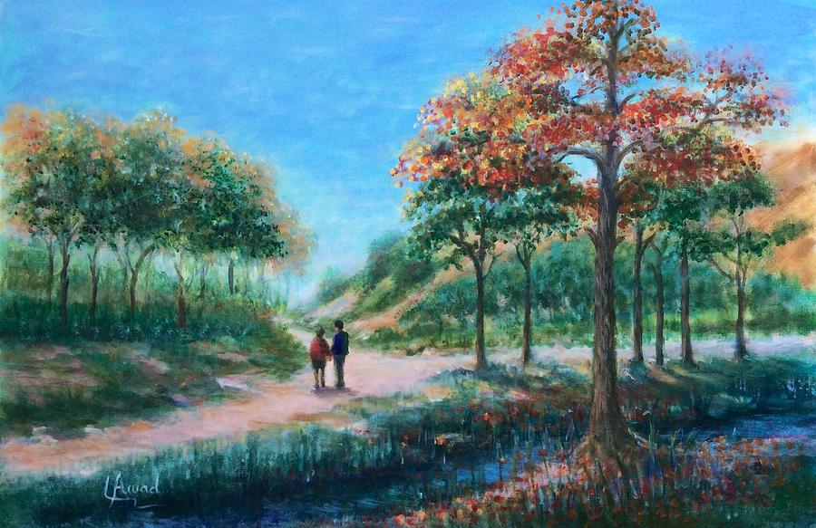 Park Painting - Our first promenade by Laila Awad Jamaleldin