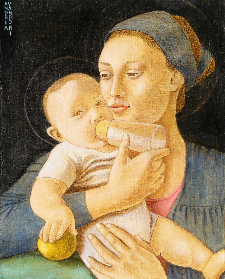 Our Lady nursing the Child Painting by Andrea Vandoni