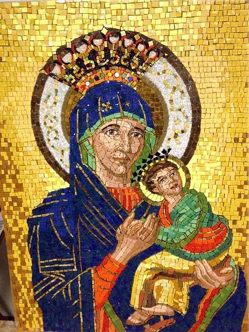 Mosaic Portrait Glass Art - Our Lady of Perpetual Help Mosaic by Patrick Dee Rankin