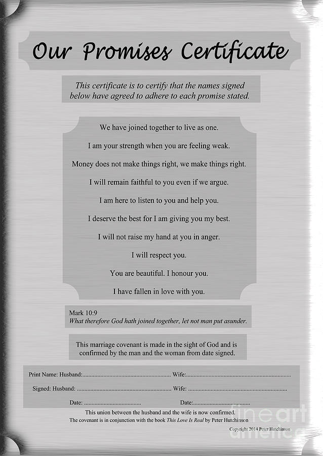 Our Promises Certificate by Peter Hutchinson Our Promises Certificate by Peter Hutchinson