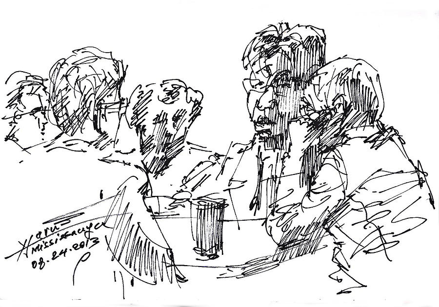 Sketch Drawing - Out For A Coffee 3 by Ylli Haruni