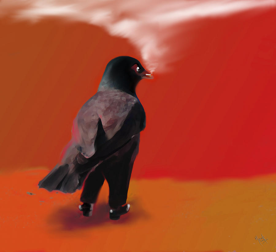 Raven Digital Art - Out for a walk... by Marcello Cicchini
