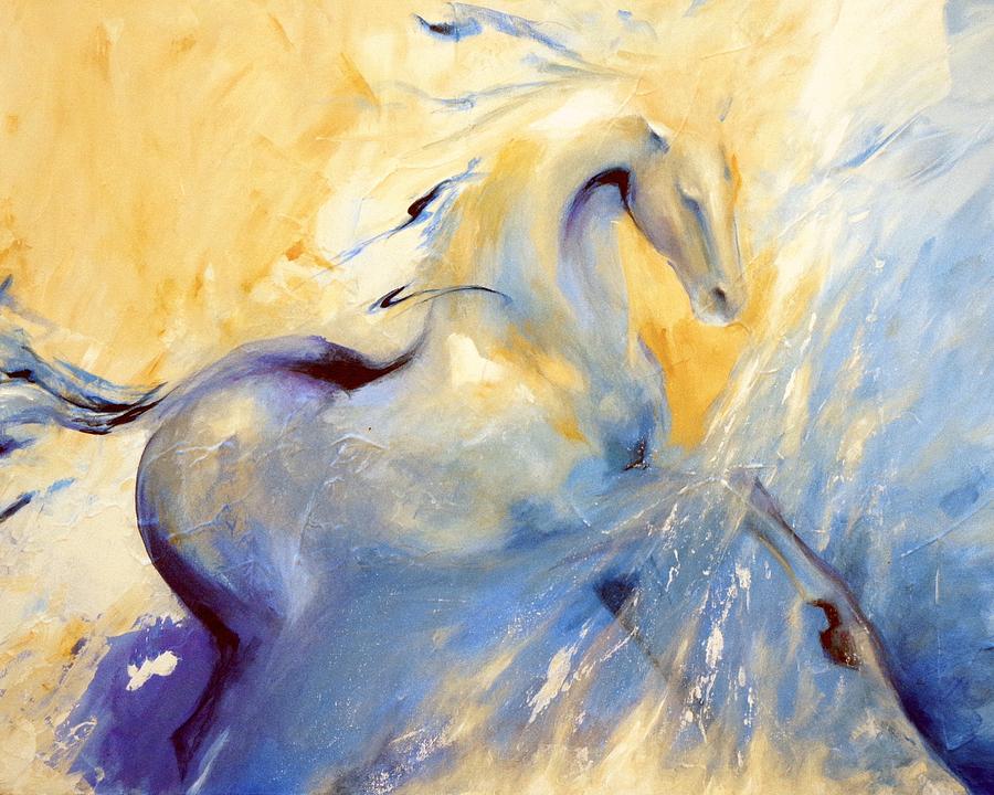 Horse Painting - Out Of The Blue 1 cropped version by Dina Dargo