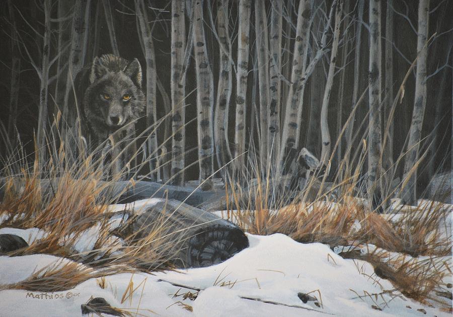 Winter Painting - Out of the Shadows - Wolf by Peter Mathios