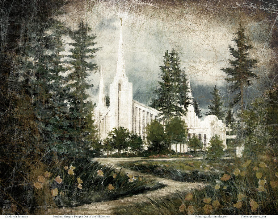 Portland Painting - Out of the Wilderness Portland Oregon Temple by Marcia Johnson