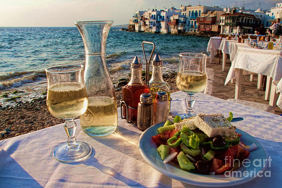 Outdoor cafe in Little Venice in Mykonos Greece Photograph by David Smith