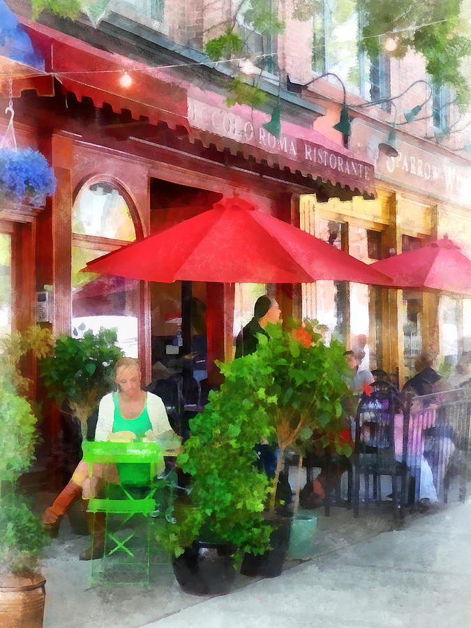 Hoboken NJ - Outdoor Cafe With Red Umbrellas Photograph by Susan Savad