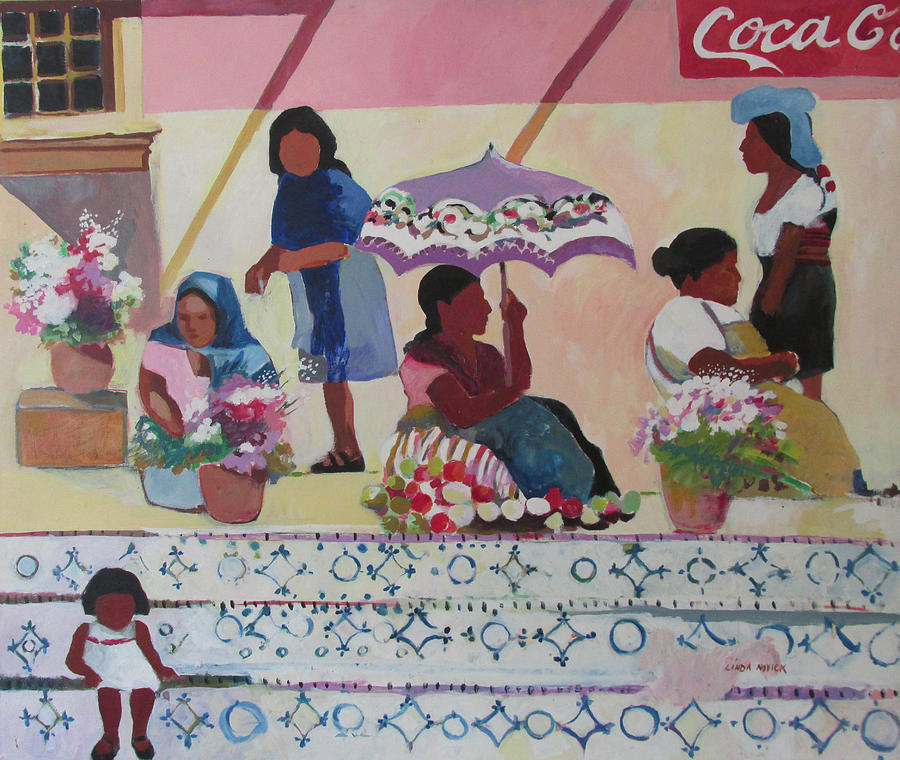 Outdoor Market San Miguel Allende Painting by Linda Novick