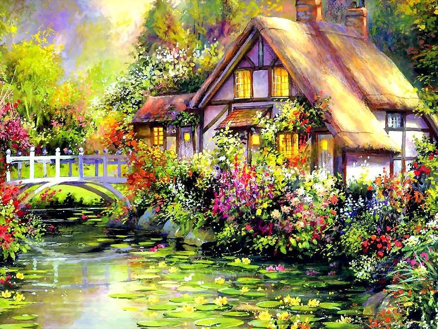 Tree Painting - outing cottage Lotus by Hao Chen