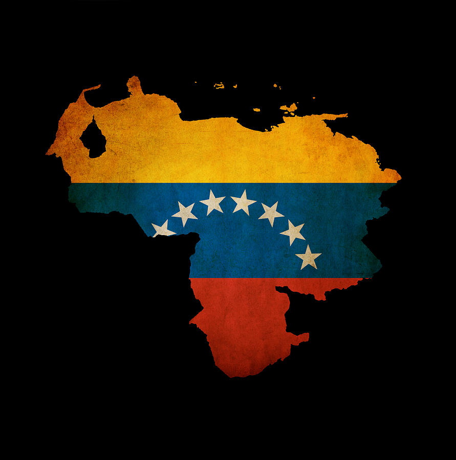 Outline Map Of Venezuela With Grunge Flag Insert Isolated On Bla